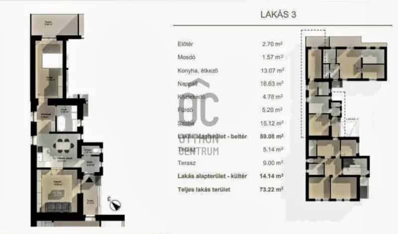 Ceglédi eladó lakás 73nm 1+1 szoba terasszal