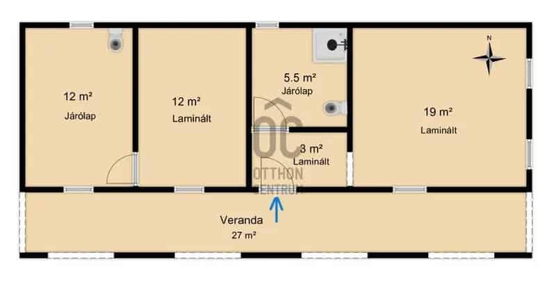 51 m2-es 2 szobás ház 27 nm terasszal és 1708 m2-es telekkel