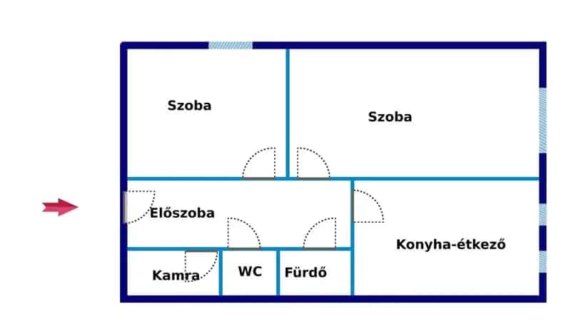 Komló Kökönyös 51m2 2 szobás felújítandó tégla lakás eladó