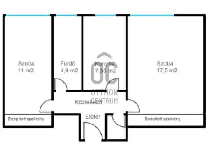 XXI Kerulet 50 nm-es 2 szobas klima gepesitett konyha