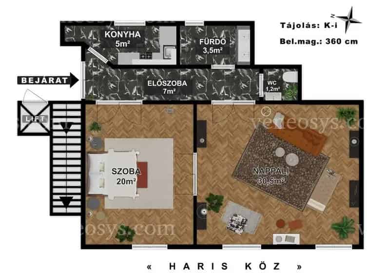 Belvárosi 2 szobás lakás eladó - 68m2 - felújított
