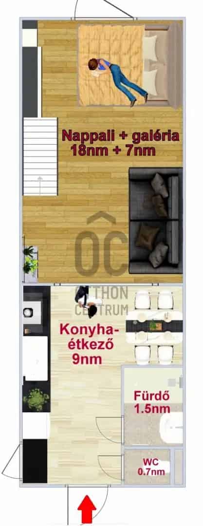 30nm-es felujitott 1 szoba + galerias lakás Budapest belvárosában