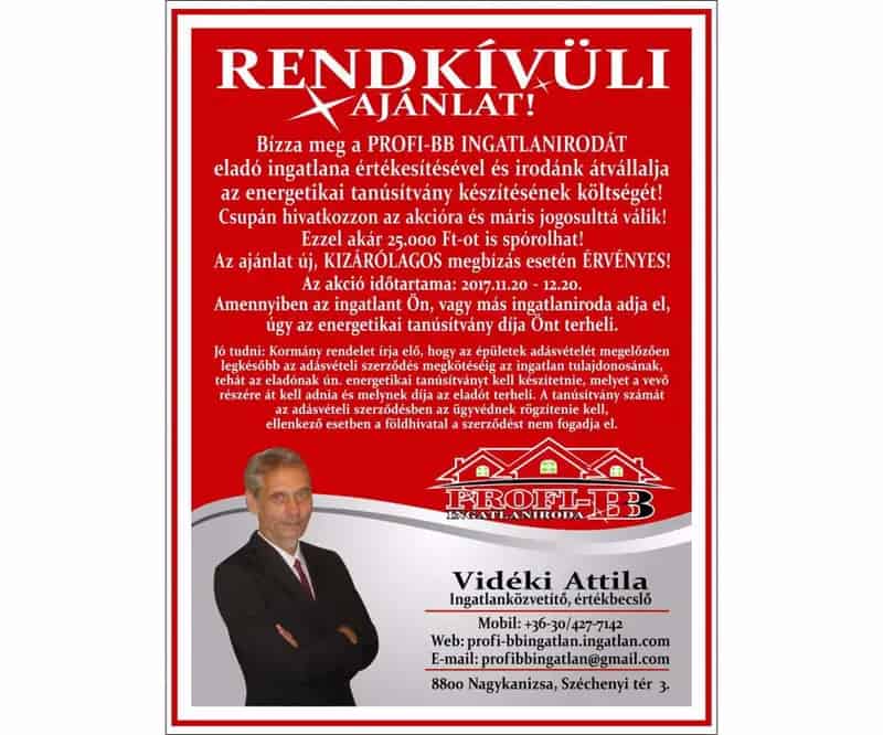 Ingatlan eladás - INGYENES Energetikai Tanúsítvány