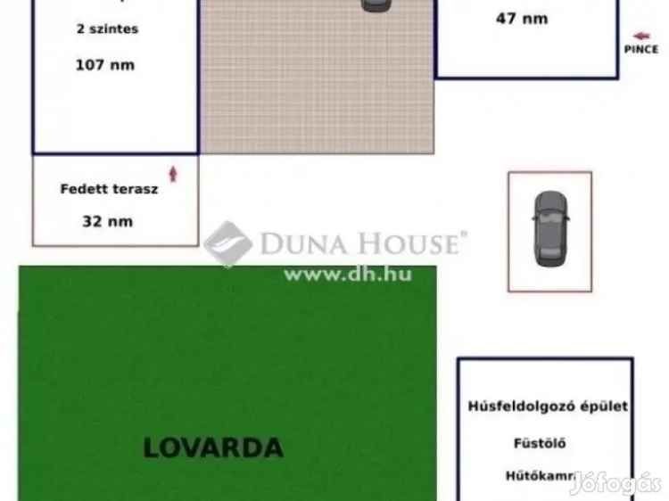 170 nm-es tanya eladó Pilisen lovardával húsfeldolgozóval