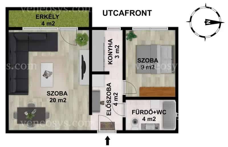 Paksi 2 szobás lakás kiadó - 42 nm - erkély - felújított