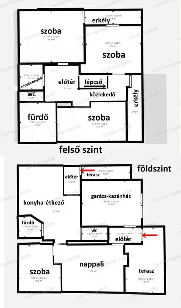 75 m2-es 2 szintes családi ház dupla bejárattal és 2 garázzsal