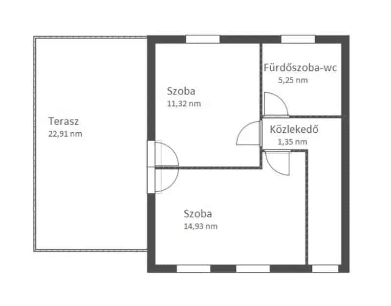 87 nm-es 2 szoba + nappalis családi ház garázzsal és terasszal