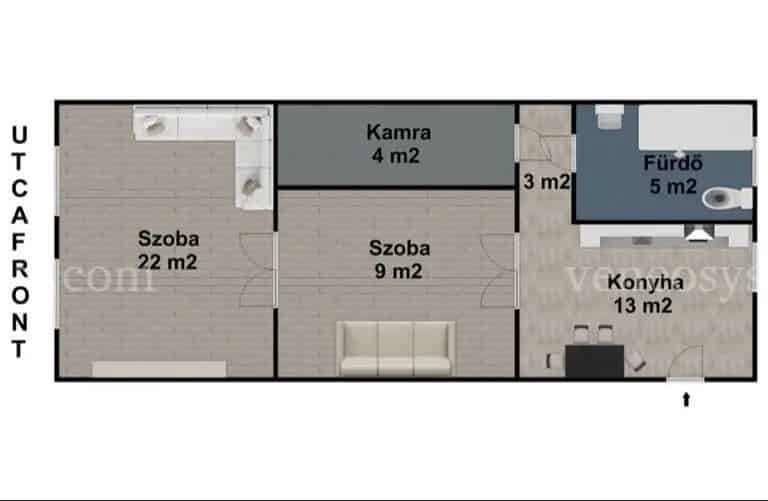 Paksi 2 szobás lakás eladó - 56 m2 - kerttel