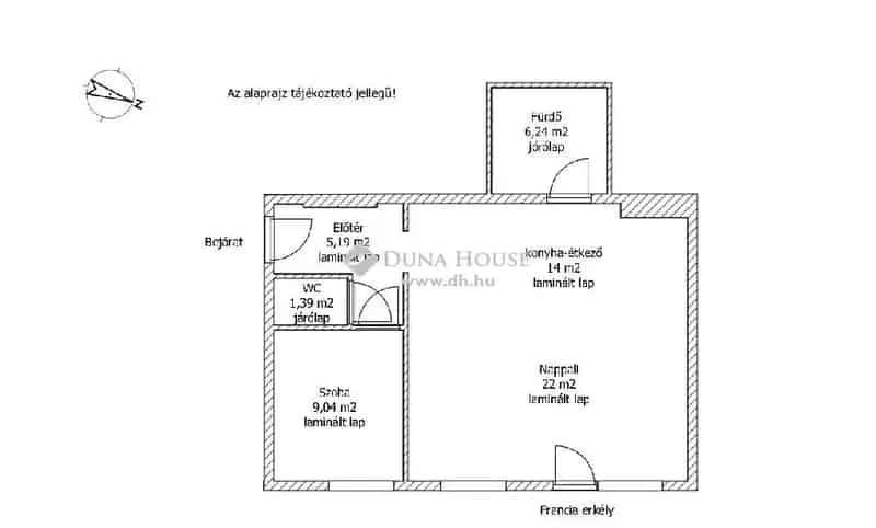 Csornán eladó 57 m2-es 1 szoba + nappalis tégla lakás