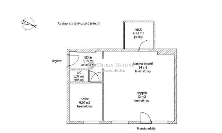 Csornán eladó 57 m2-es 1 szoba + nappalis tégla lakás