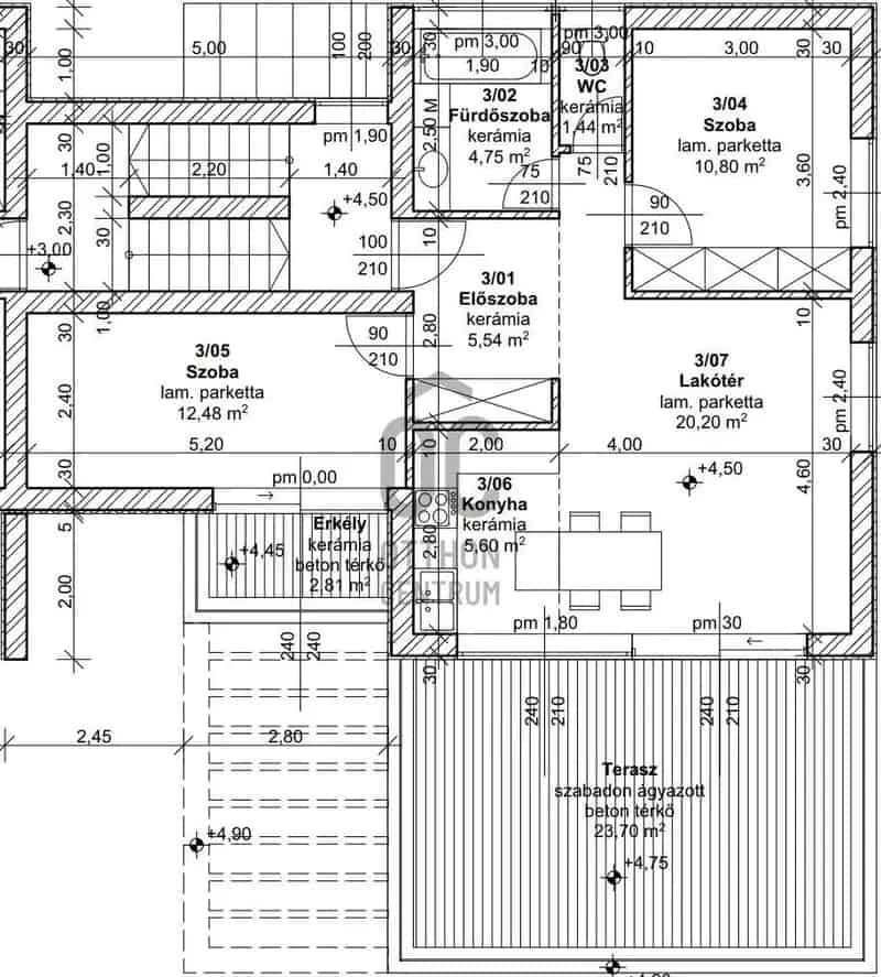 61m2 3 szobás újépítésű lakás eladó nagy terasszal