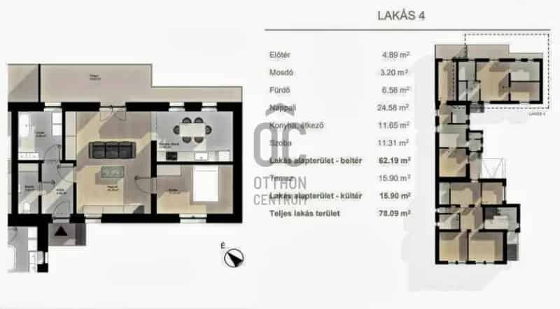 Ceglédi eladó lakás 78nm 1+1 szoba terasszal