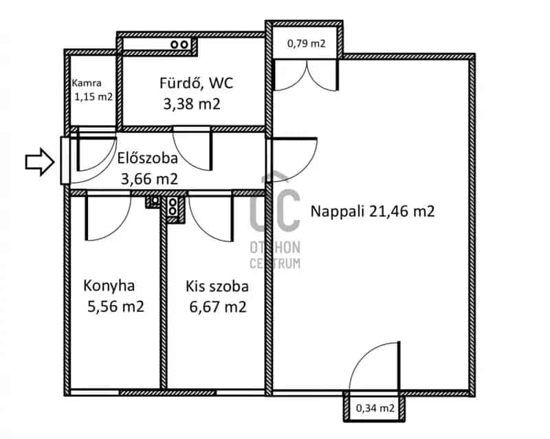 43nm-es 2 szobás lakás eladó csendes központi helyen