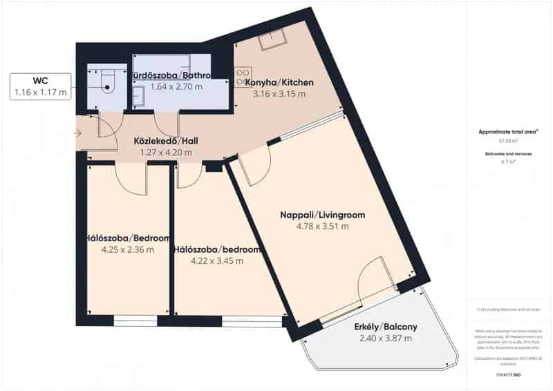 3 szobás erkélyes lakás eladó IX kerületben zöld belső kerttel