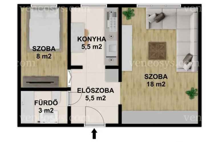 KIADÓ Szekszárd központjában, a Dienes Valéria utcában egy 2 szobás, 40 m2-es, 8. emeleti lakás, liftes házban.