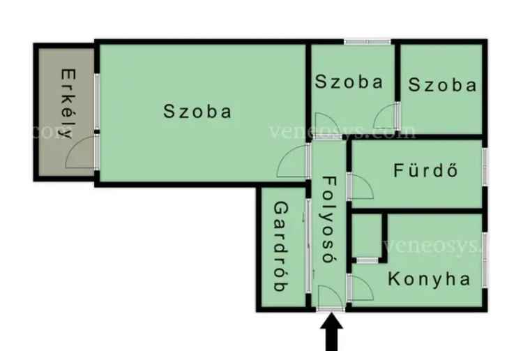 Eladó Sajószentpéter központi részén egy 57  m²  2 szobás nagy ERKÉLYES lakás