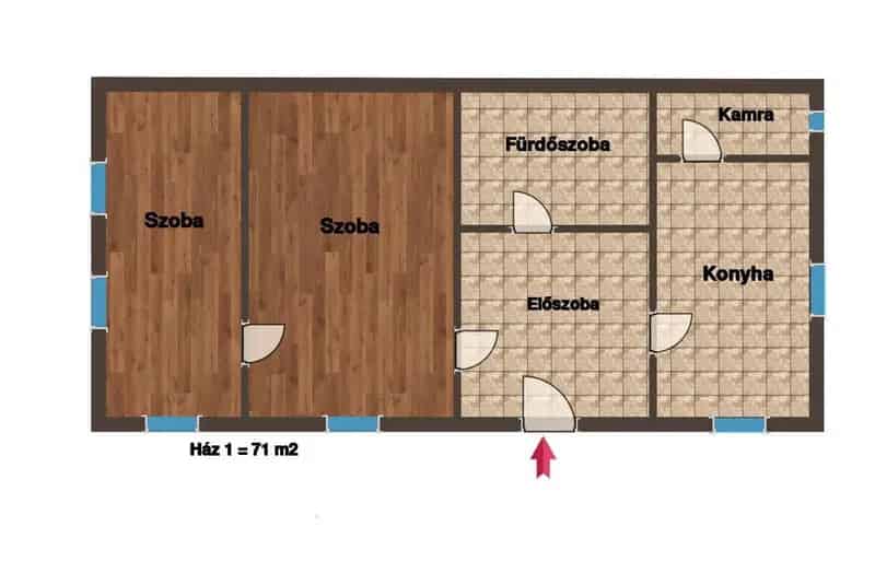 71 m2-es 2 szobás ház + 35 m2-es ház 356 m2-es telken